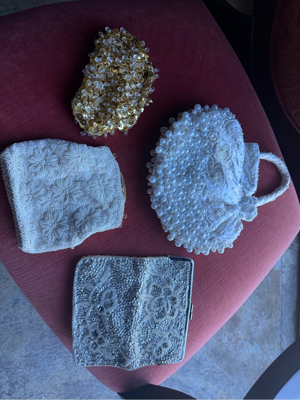 Ivory Satin Clutch with Gold Chain vintage beaded four bags